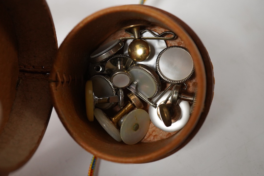 A Victorian brass four draw telescope, a drum cased aneroid barometer, coins and paper money, first day issues, etc. Condition - varies